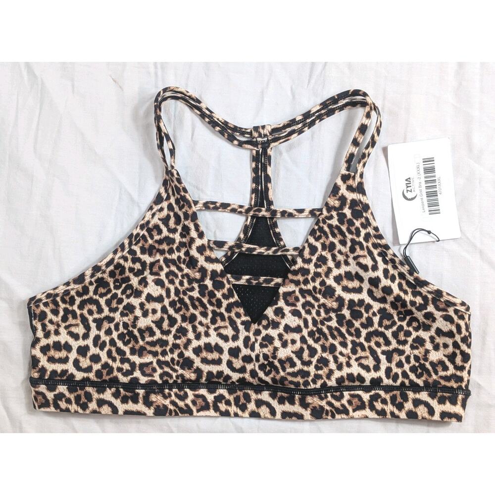 NEW Zyia Active Leopard Animal Print High Neck Strappy Racerback Sports Bra XXXL